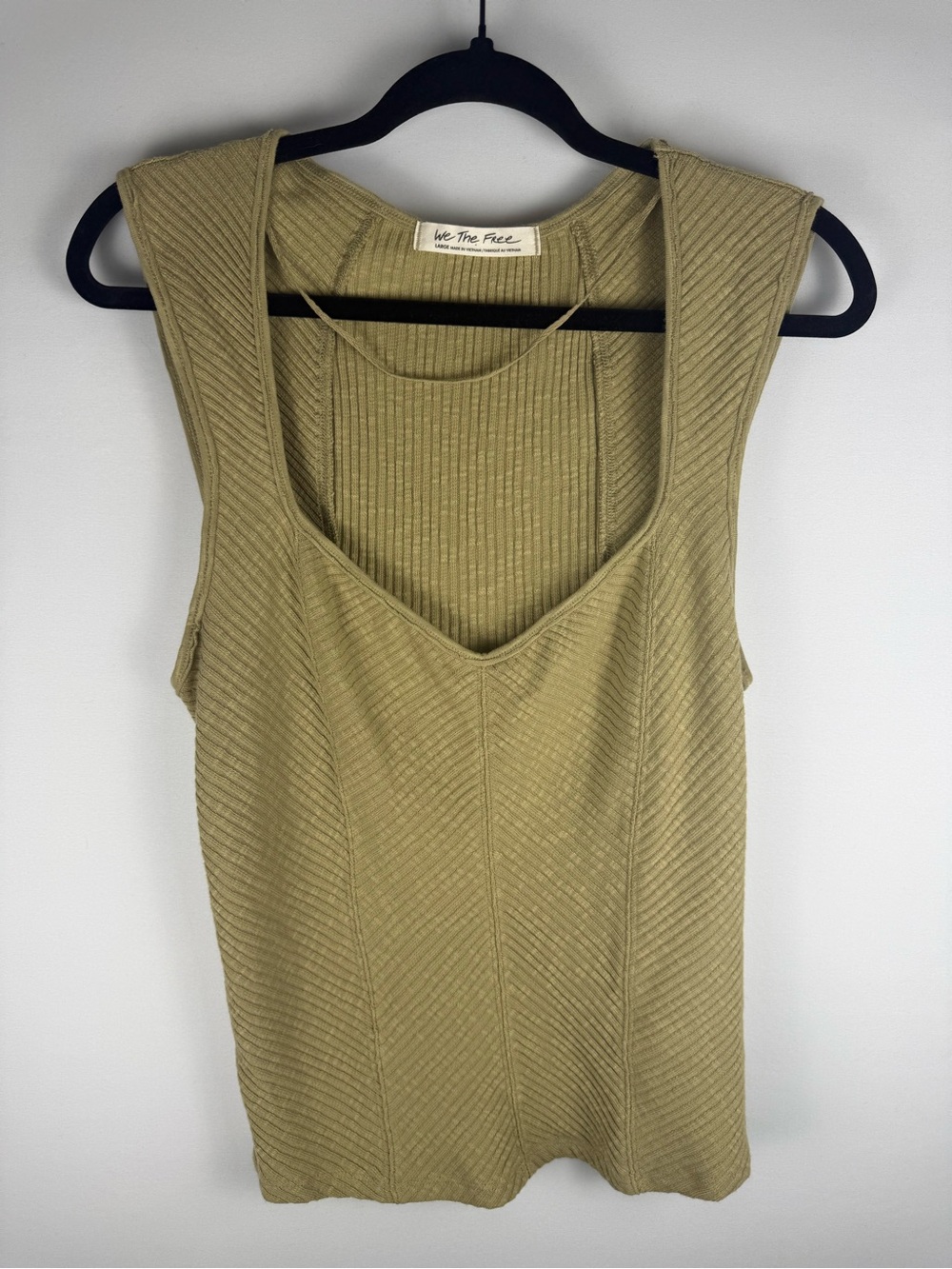 We The Free olive-tan ribbed knit sleeveless top, Size: Large